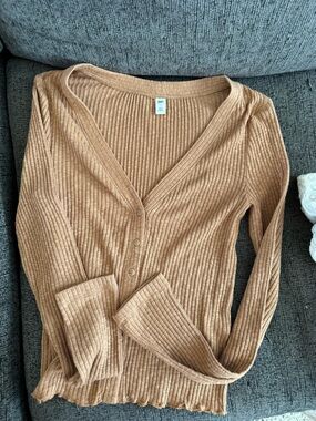 bp Ribbed Button-Front Cardigan in Camel Tan